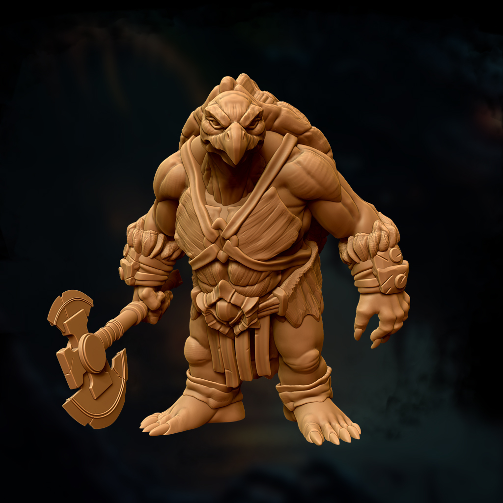 Tortle Barbarian | Turtle-Folk Warrior | Shell-Armored Fighter | DnD 5e STL Miniature | 32mm Resin